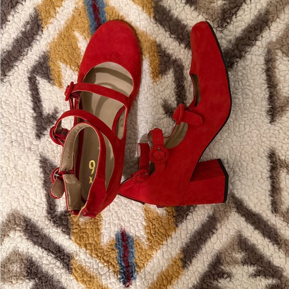 Red Suede Women's Mary Jane Heels